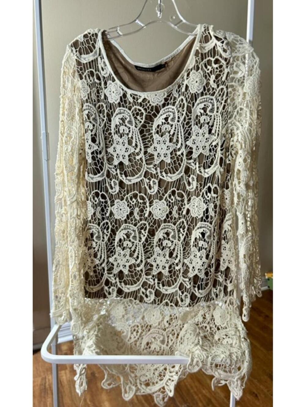 Origami by Vivien Ivory Lace Overlay Blouse Size L